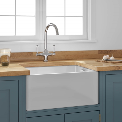 Butler & Rose Ceramic Fireclay Belfast Traditional Kitchen Sink with Weir Overflow - 595 x 455mm